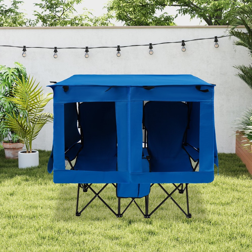 Double Camping Chair w/ Canopy Folding Two-Person Seat Portable Outdoor Loveseat