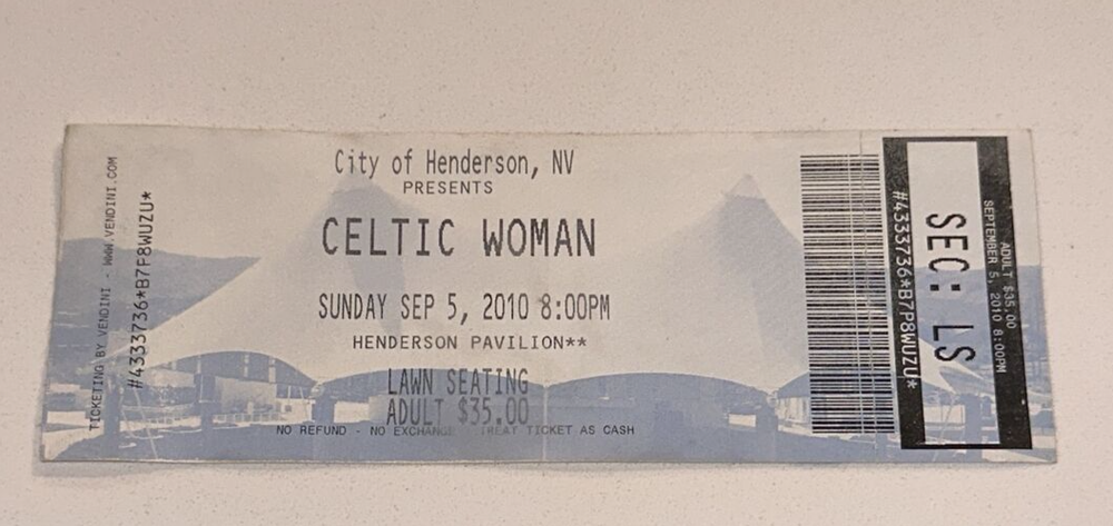 2010 Celtic Woman Concert Music City Nevada Henderson Pavilion Ticket Stub