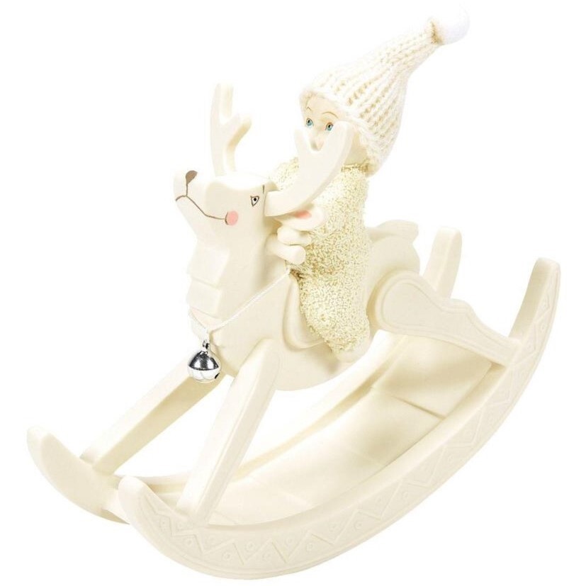 Snowbabies Dept 56 Rocking Horse Reindeer Christmas Figurine with Jingle Bells
