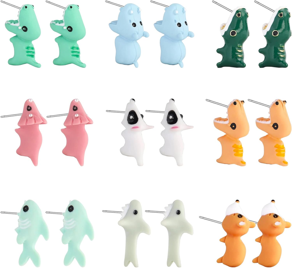 9 Pairs Cute Animal Bite Earrings for Girls Hypoallergenic 3D Clay Studs