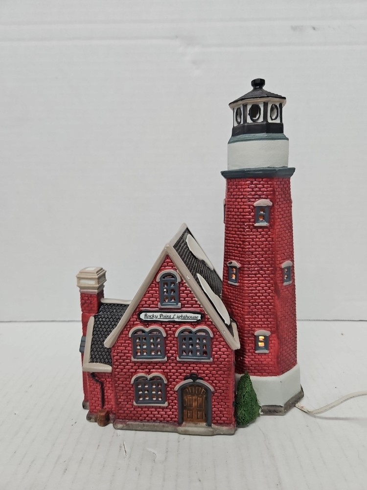 Vintage 1997 Lemax Porcelain Rocky Point Lighthouse Christmas Village with Lights