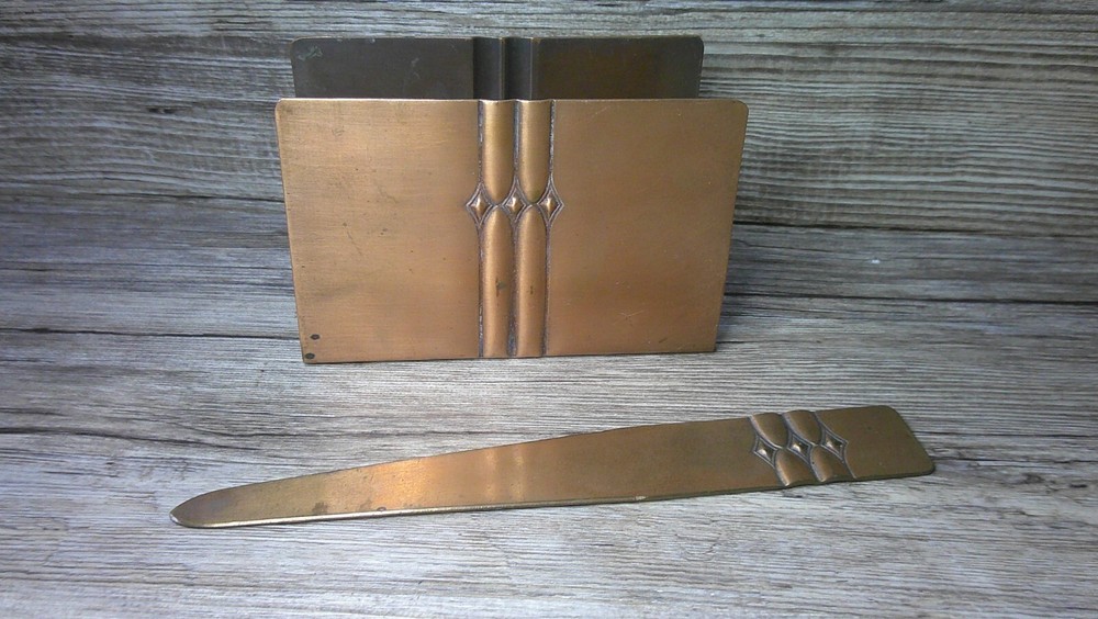 Roy Croft art deco designed cooper metal letter holder and letter opener     Z96