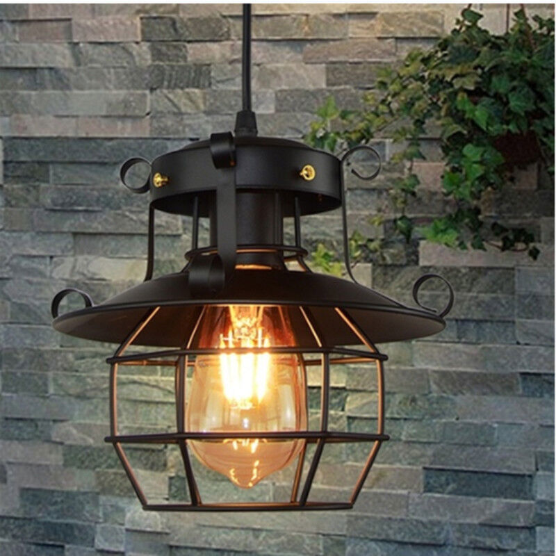 Industrial Vintage Metal Caged Pendant Ceiling Hanging Light Fixture