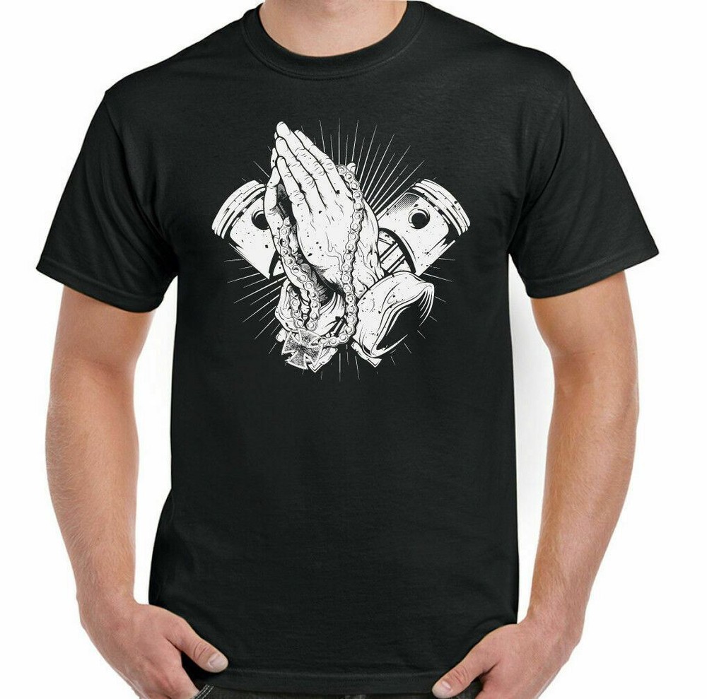 Biker T-Shirt Motorcycle Motorbike Bike Cafe Racer Prayer Mens Funny