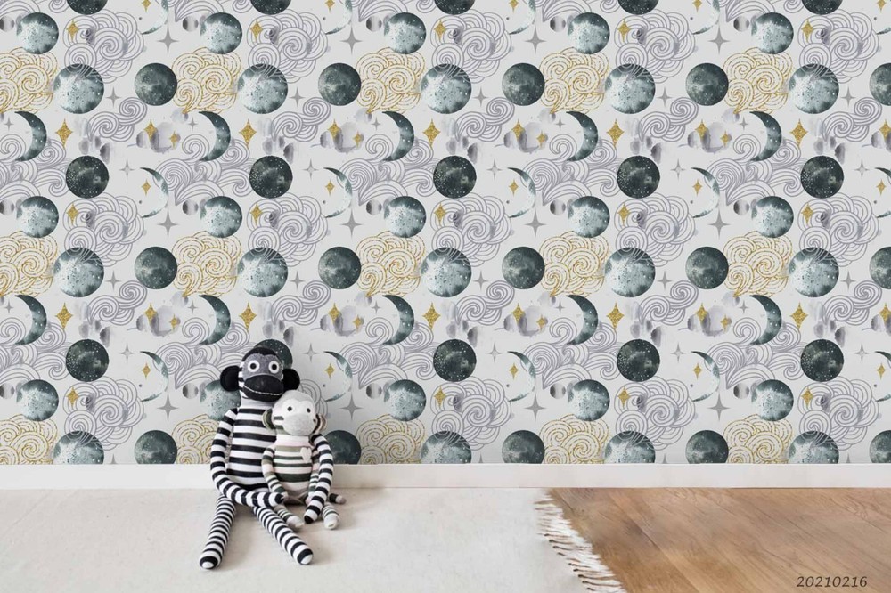 3D Space Moon Stars Clouds Pattern Wall Murals Wallpaper Murals Wall Sticker 3