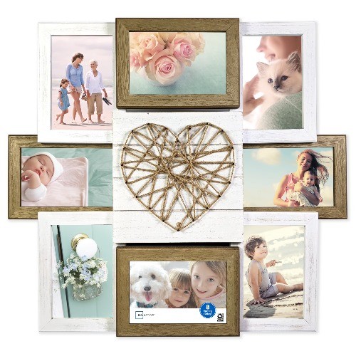 Mainstays – 4x6 Picture Frame – Rustic Wood Heart 8 Photo Collage Wall Photo