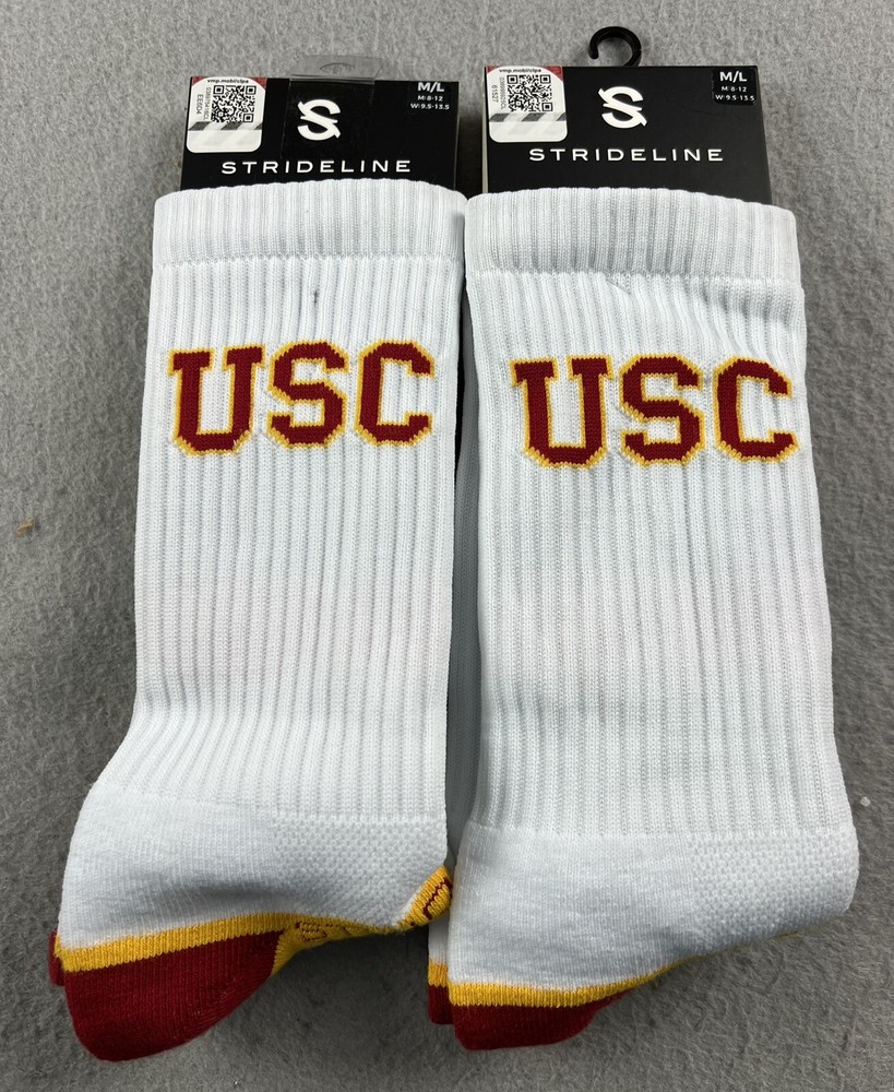2 Pairs NCAA Strideline USC Trojans Crew Socks for Men or Women Sizes M/L Brand New