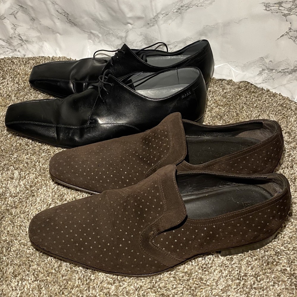 2 Pairs Hugo Boss Men's Black Brow Square Toe Oxford Derby Dress Shoes 7.5