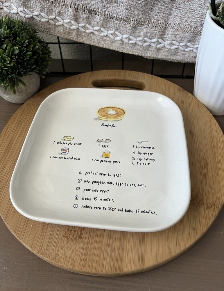 Rae Dunn Ceramic 8x8 Pumpkin Pie Recipe Plate for Thanksgiving Fall Decor