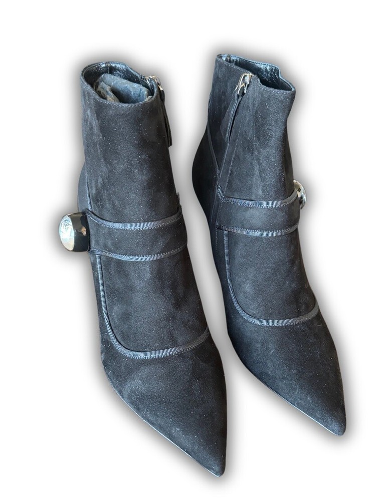 Dei Mille Italy Black Suede Stiletto Ankle Boots Size 9 $290 Retail