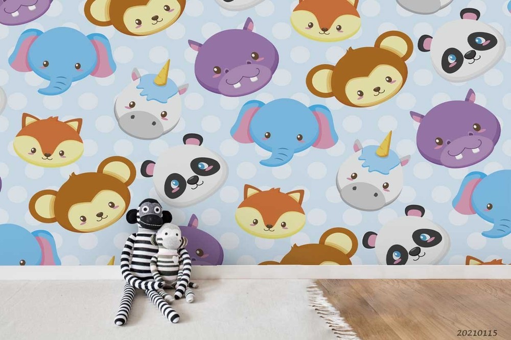 3D Cartoon Animal Head Pattern Wall Murals Wallpaper Murals Wall Sticker