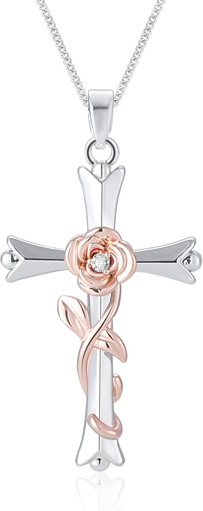 Cross Necklace for Women | Silver Faith Birthstone Cross Pendant with Birth Flow