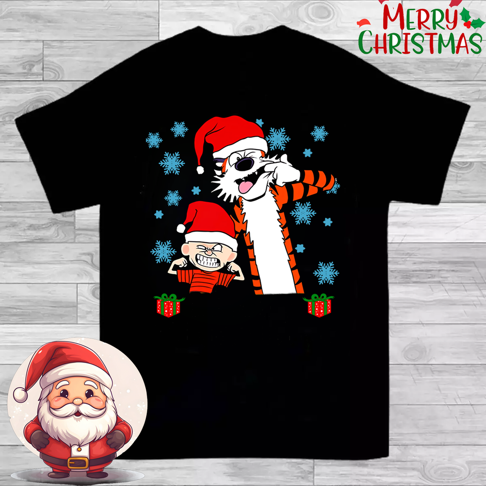 Merry Christmas Calvin And Hobbes Black Cotton Shirt Gift For Fan TT1335