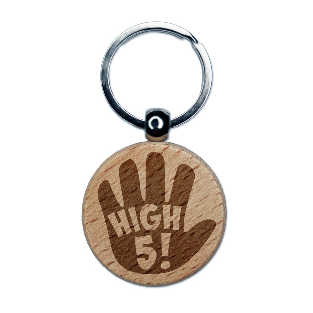 Engraved High Five Wooden Keychain Congrats Charm  
