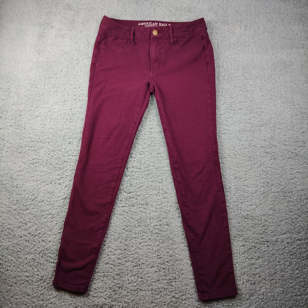 American Eagle Pants Womens 6 Burgundy Jegging Super Stretch Skinny Cotton Blend