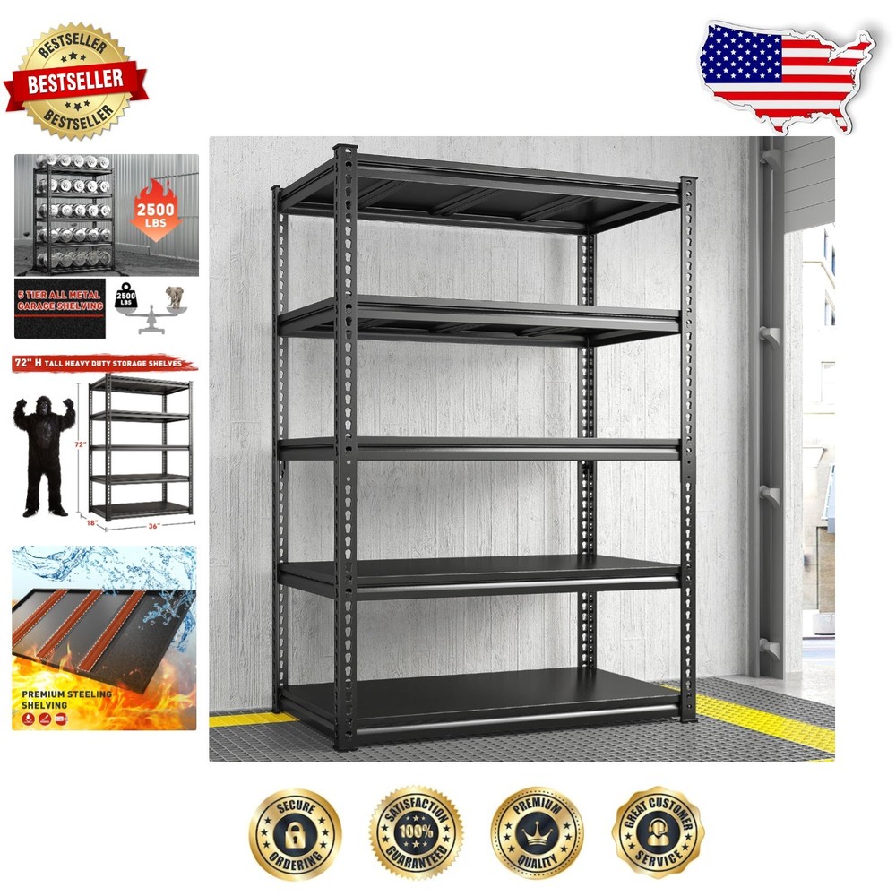 72-Inch Heavy Duty Metal Shelving Unit - 5 Adjustable Tiers Supports 2500 lbs