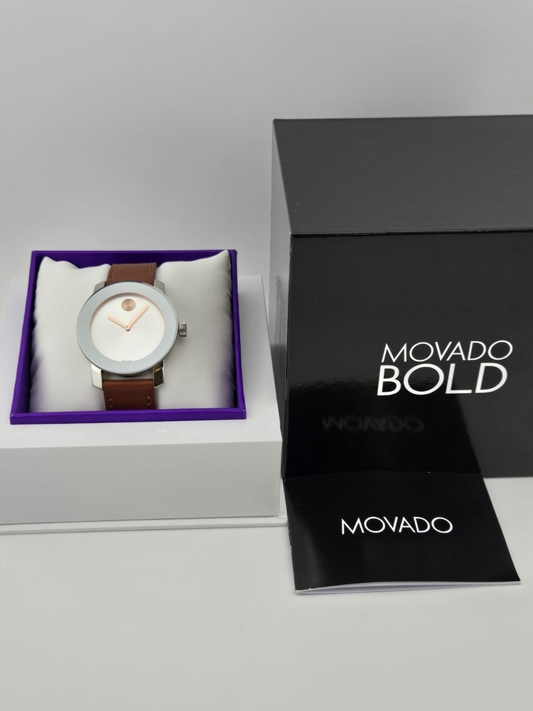 Movado Bold Women's Silver Dial Leather Band Watch - 3600379 ($595 MSRP)