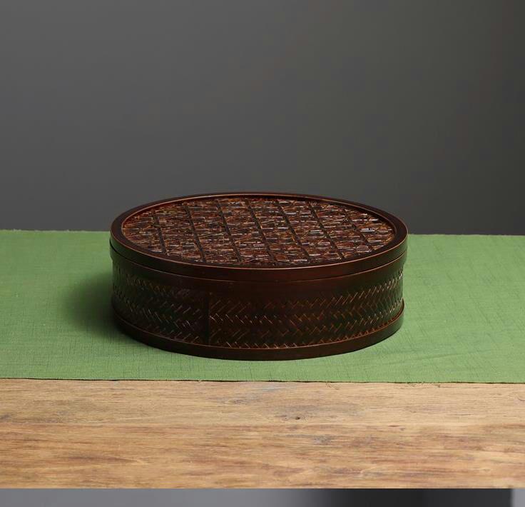 Lacquer Ware Bamboo Woven Tea Utensil Storage Plate Dual Use Case