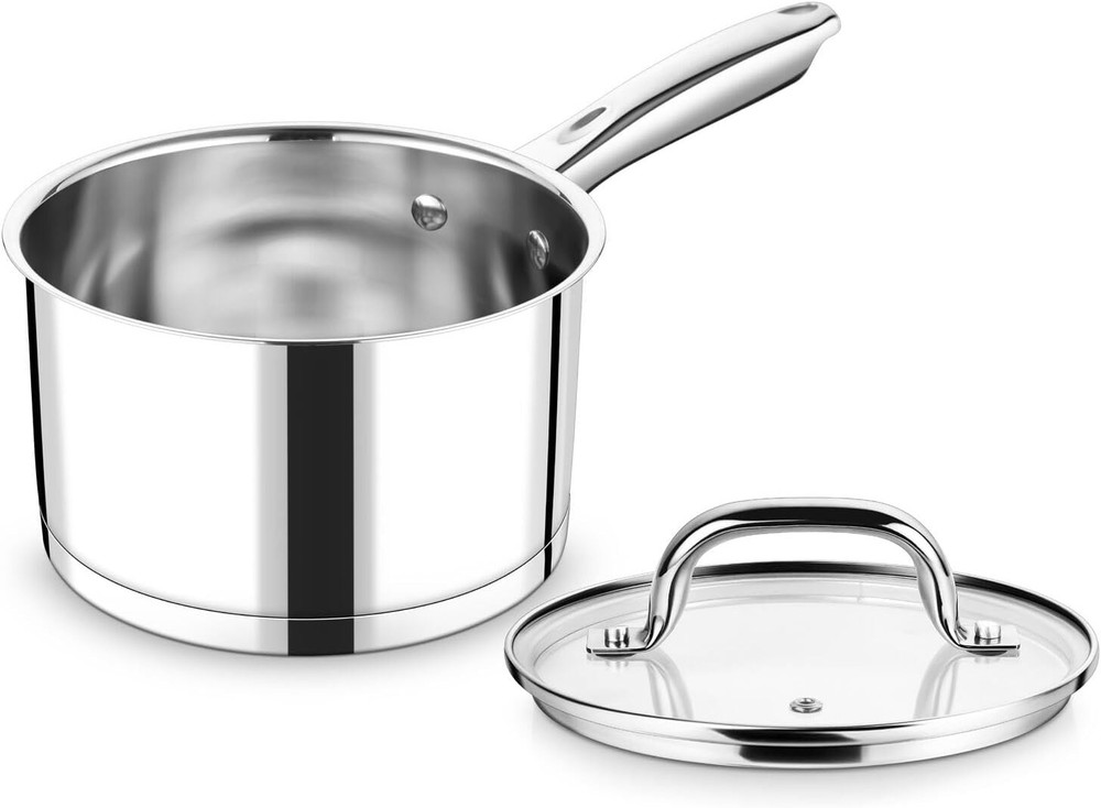2 Quart Saucepan with Lid Set, Stainless Steel Small Cooking Pot Induction Sa...