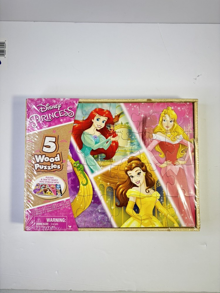Disney Princess Jigsaw Puzzles Wood 7 Pack New Sealed Storage Box  Collection.
