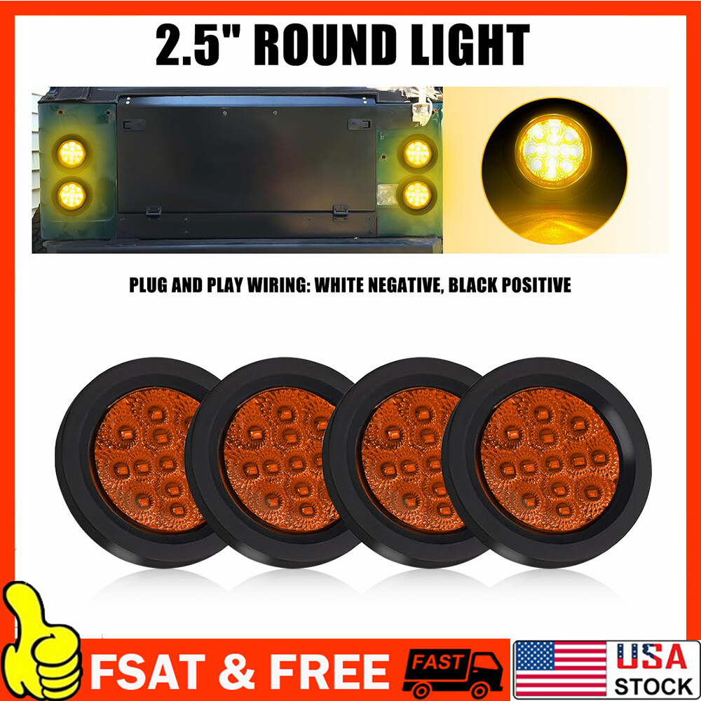 2.5-Inch Round 13 LED Amber Flush Mount Clearance Light for Trucks Trailers RVs