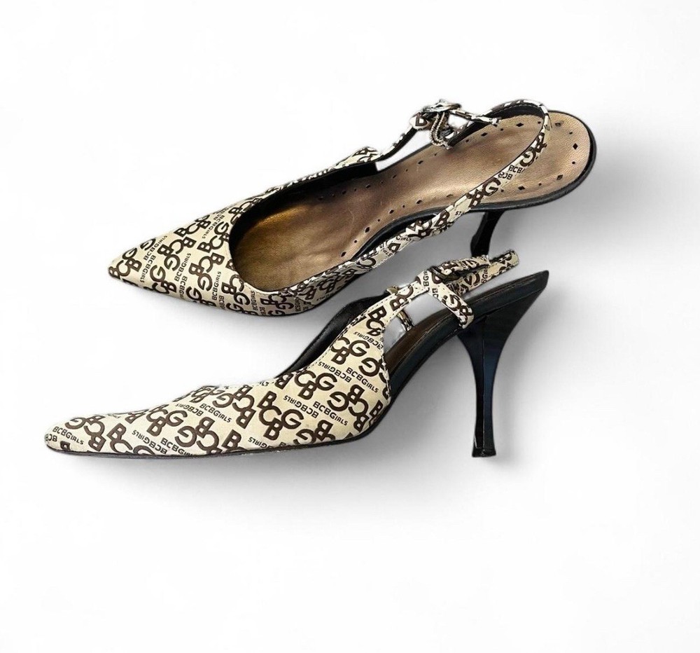 BCBGirls Tan Brown Sling Back Heels BCBG Pointed Toe Size 7.5B