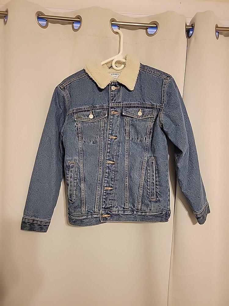Old Navy Denim Jean Jacket Child’s XL 14-16 Blue Sherpa Lined Button Front