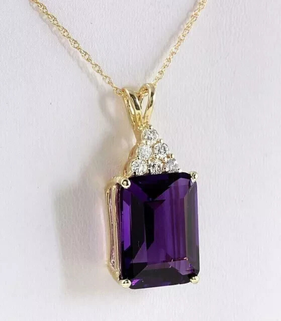 2.30Ct Emerald Cut Lab-Created Amethyst Women Pendant 14k Yellow Gold Plated