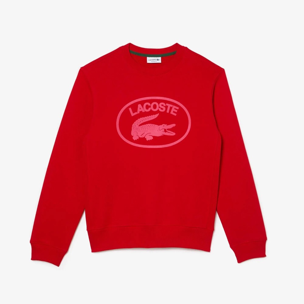 Lacoste Mens Sweatshirt Red Pullover With Logo - Size M