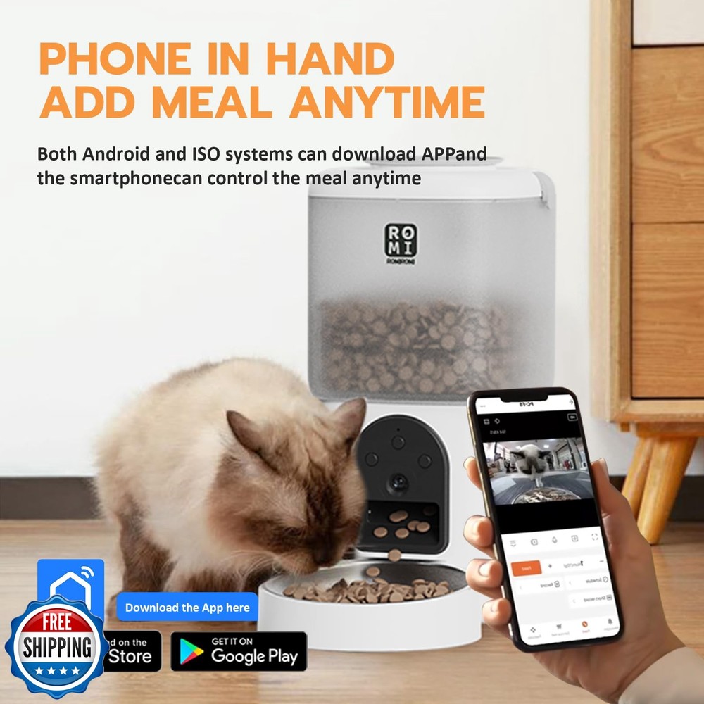 Romiromi 7L 2-in-1 Automatic Cat Feeder with Camera and Water Fountain Dispen...