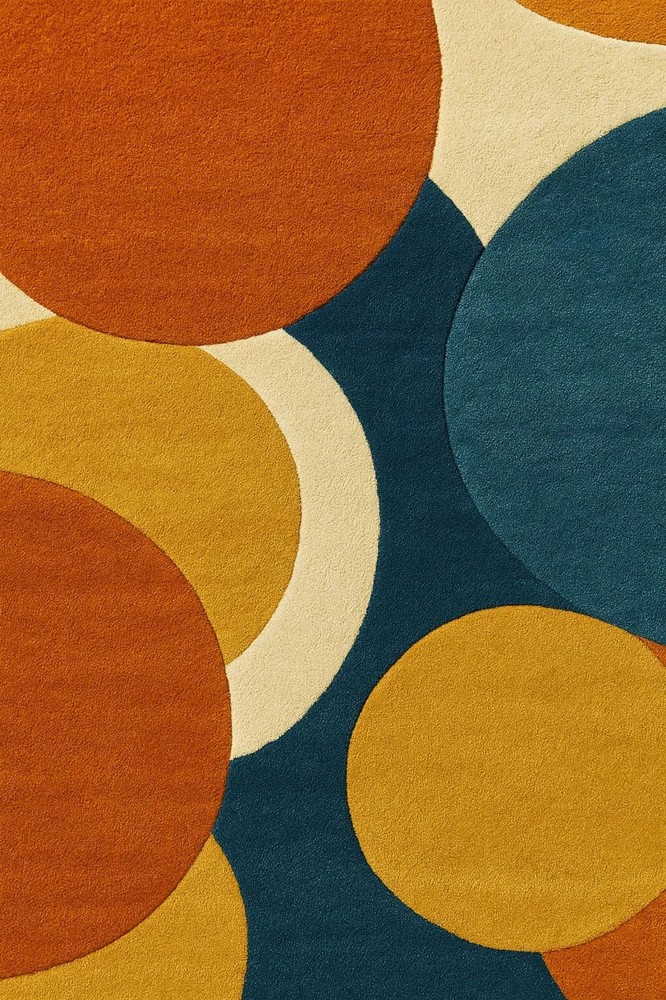 Hand-Tufted CarpetAbstract Circle Wool Rug: Mid-Century Modern