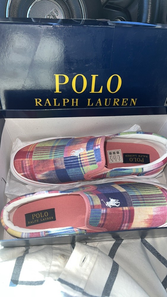 Polo Ralph Lauren  Keaton Plaid Slip-On Sneaker 7 Kids ((8 Women Conversion))