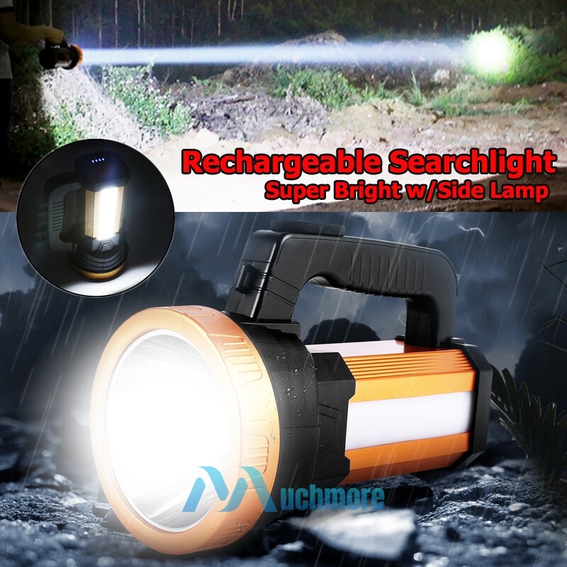 Super Bright LED Searchlight Rechargeable Emergency Spotlight w/Side Lamp 3-Gear