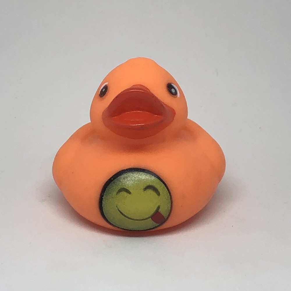 Orange Rubber Duck with Tongue Out Smile Face 2.25 Inch Bath Toy