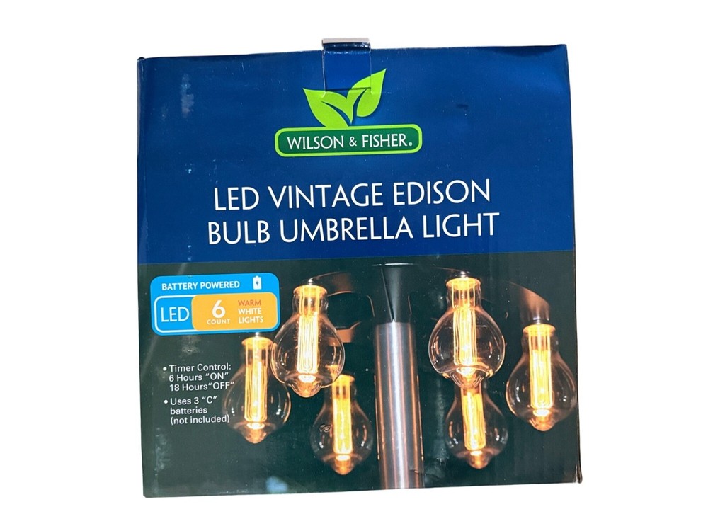 Wilson Fisher 6-Pack Battery-Powered LED Edison Bulb Umbrella Lights Outdoor Vintage Ambiance