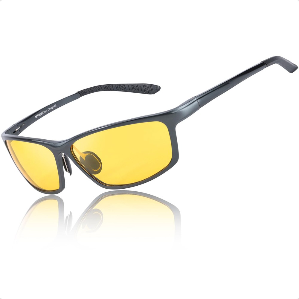 Night Vision Driving Glasses with Al-Mg Frame for Men - Anti-Glare & Enhanced Clarity  
