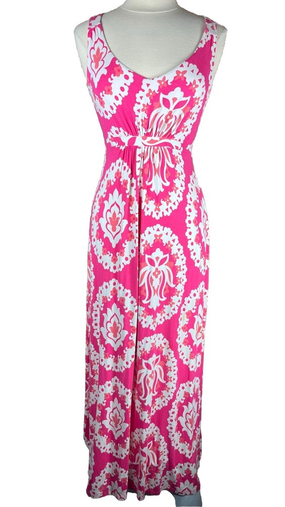 Boden (Sz 6 US, 10 UK) Jersey Maxi Dress Pink White Floral Made In Morocco WH752