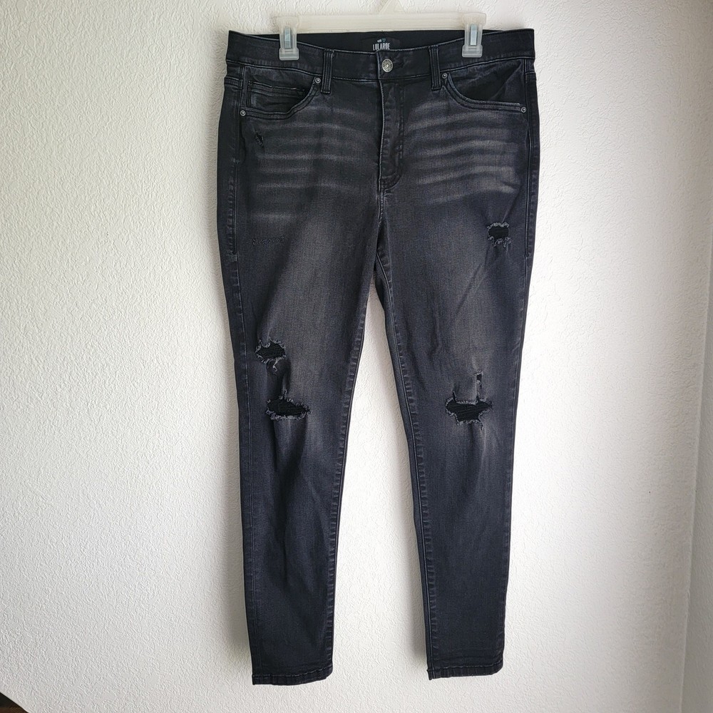 LuLaRoe With Love Gray Black Magic Waist Skinny Jeans Size 32