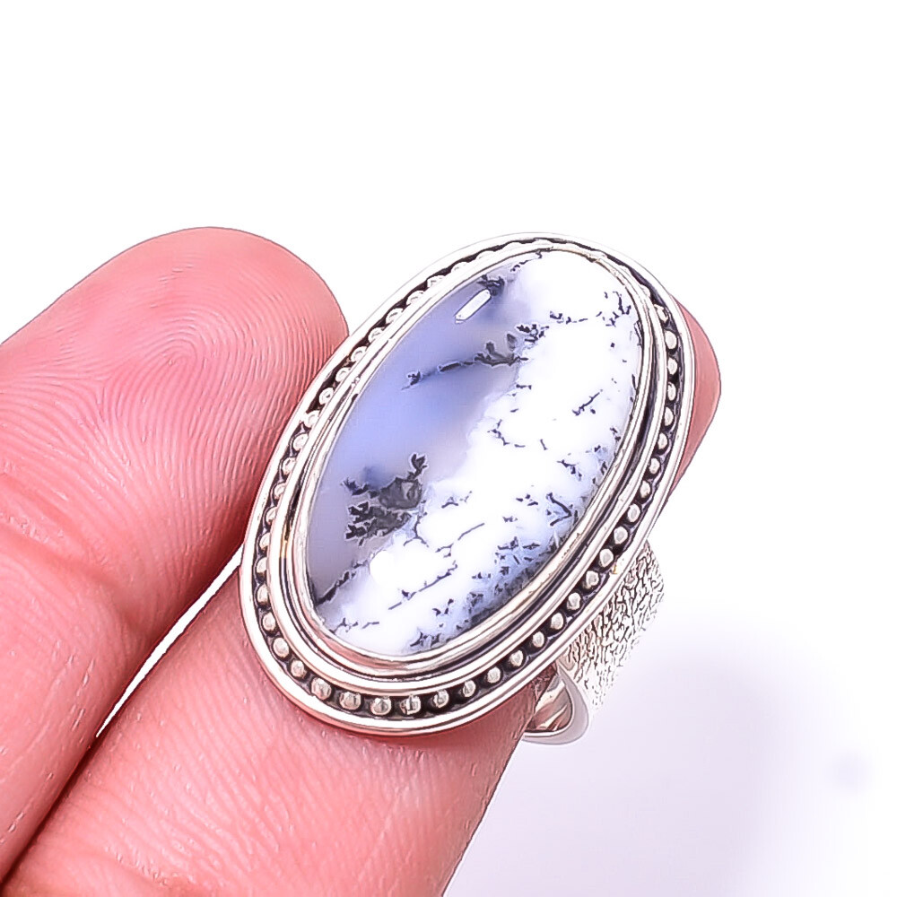 Merlinite Dendritic Opal -Brazil Designer 925 Sterling Silver Ring S.8 R27