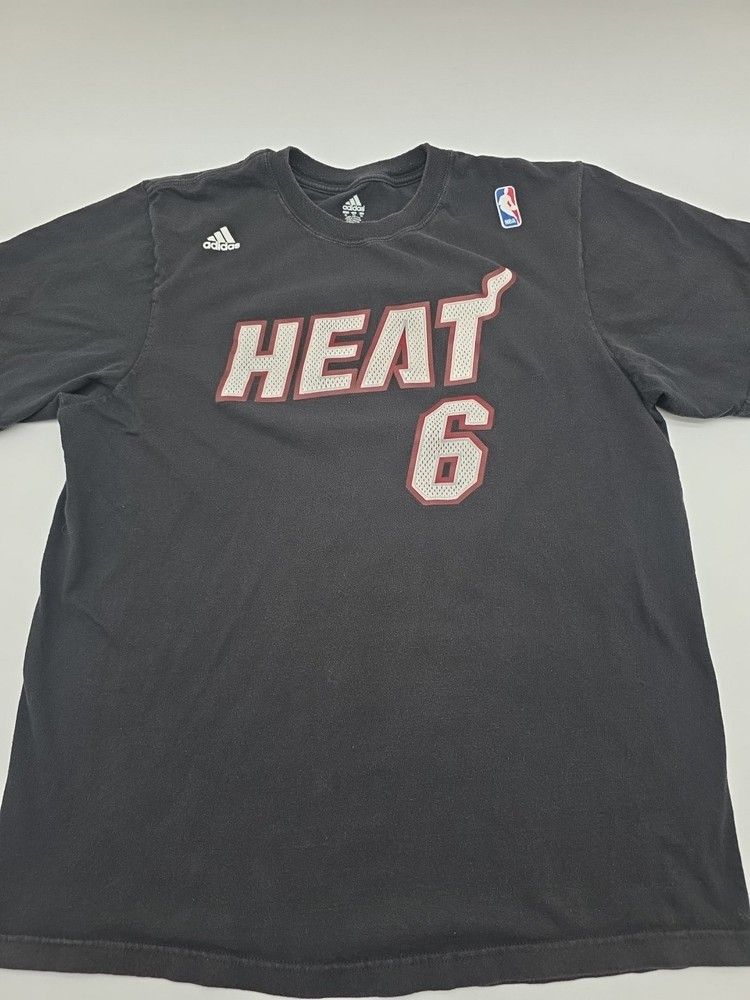 Miami Heat LeBron James T-Shirt Men XL Black Jersey Adidas Tee.#42602