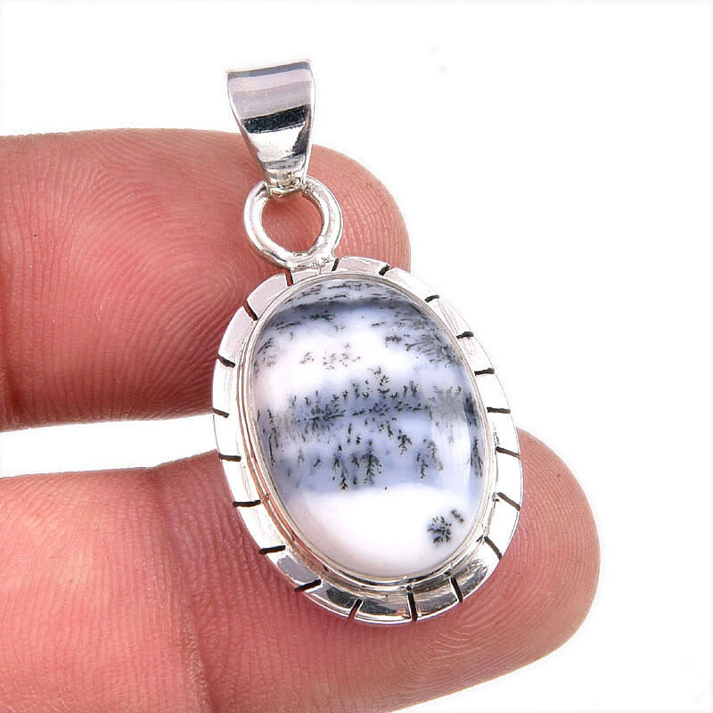 Natural Dendrite Opal Gemstone 925 Solid Sterling Silver Gift Pendant 1.5