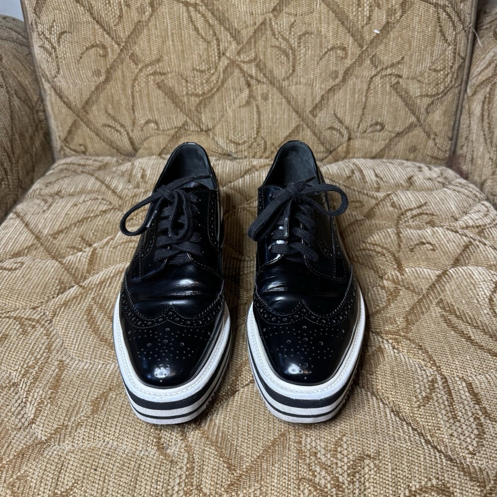 Prada wingtip brogue platform oxford shoes in size 38 EU