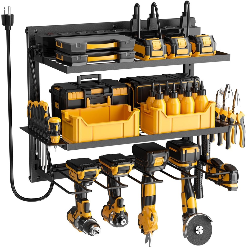 Wall Mount Power Tool Organizer with 3-Tier Charging Station