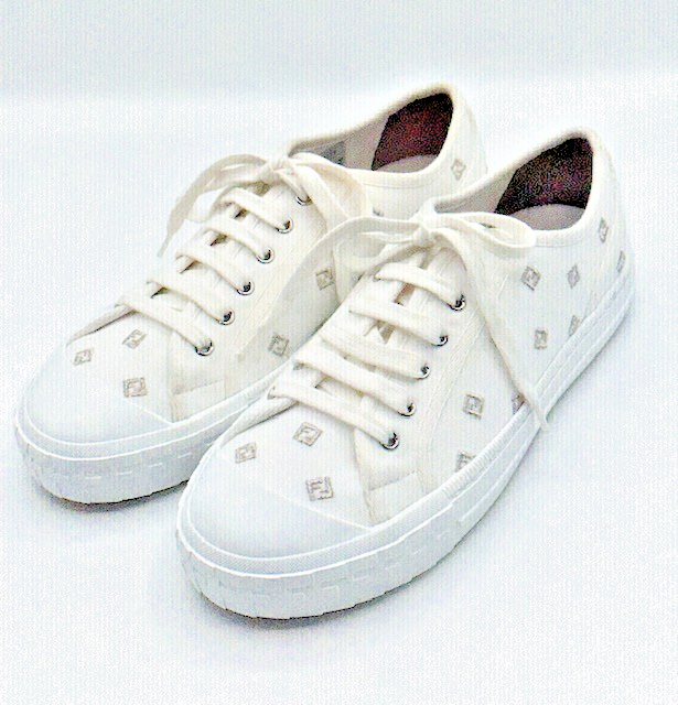 FENDI Women's Domino FF All over Pattern Canvas Low top Sneakers 41 EU/US 11