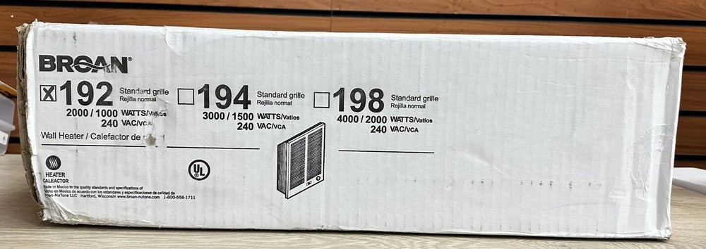 Broan 192 Wall Heater with Built-In Thermostat, 2000W