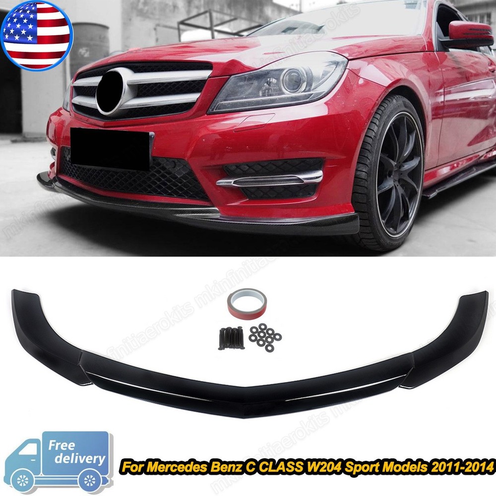 For Mercedes C Class W204 C300 C350 Sport 2011-14 Gloss Black Front Splitter Lip