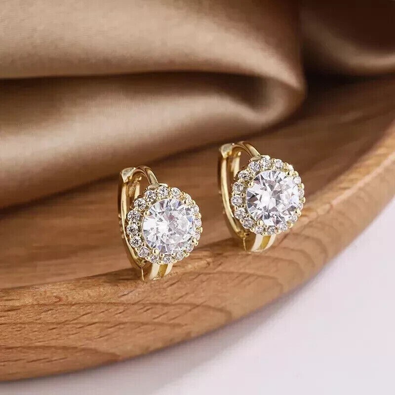2Ct Round Cut Simulated Diamond Women's Hoop Earrings In 14K Yellow Gold Plated