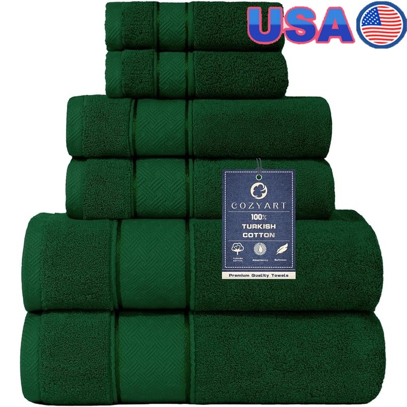 100 Cotton Towel Set 6 Piece Bath Hand Washcloth Quick Dry Soft Durable New