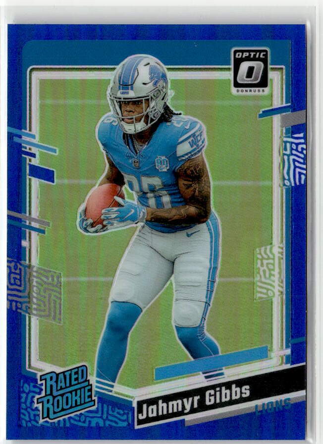 2023 Panini Donruss Optic - Rated Rookie Blue Prizm #236 Jahmyr Gibbs /199 (RC)