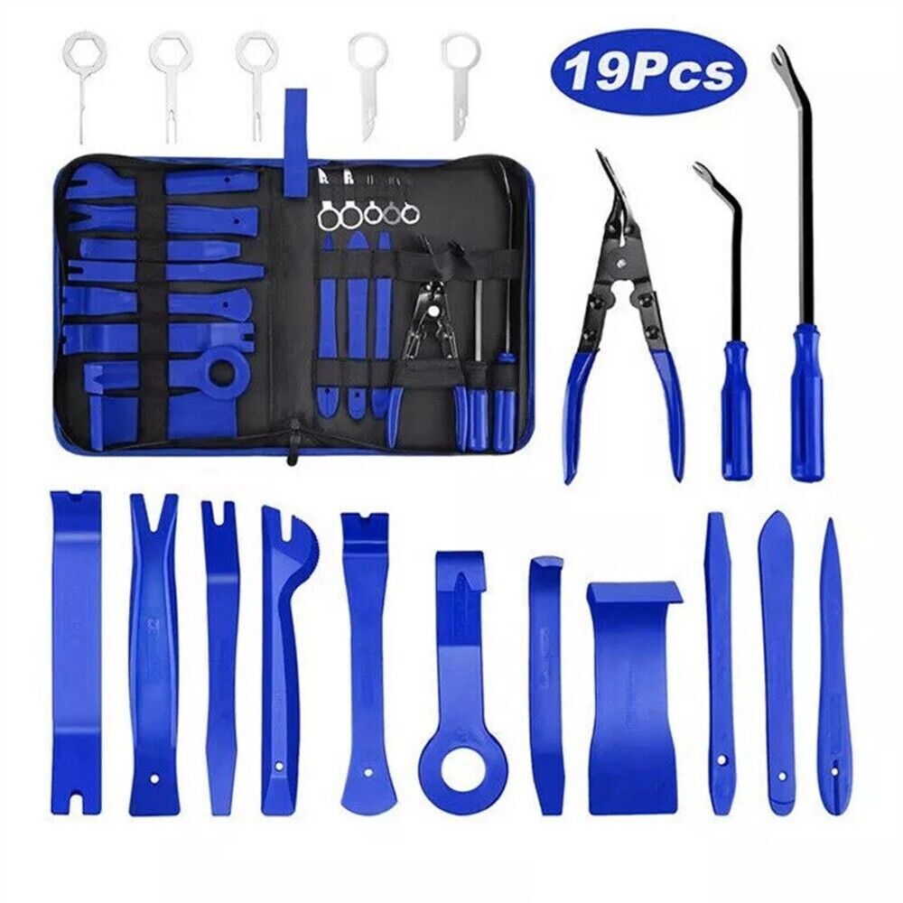 19Pcs Car Trim Removal Tool Set Hand Tools Pry Bar Panel Door Interior Clip Kit